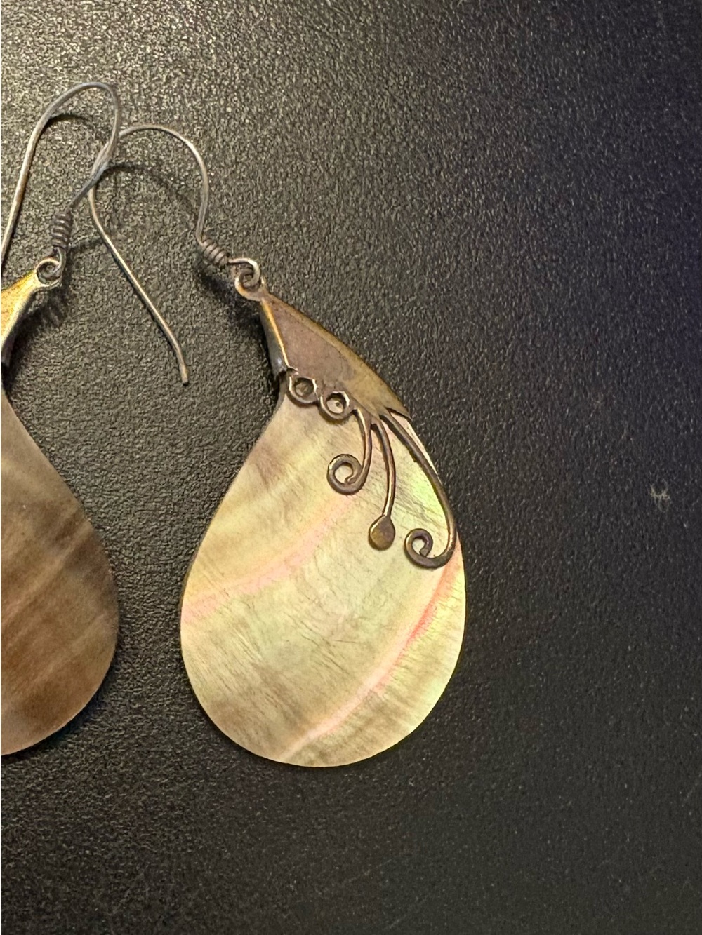 teardrop-shaped dangle earrings crafted from iridescent mother-of-pearl (MOP) s